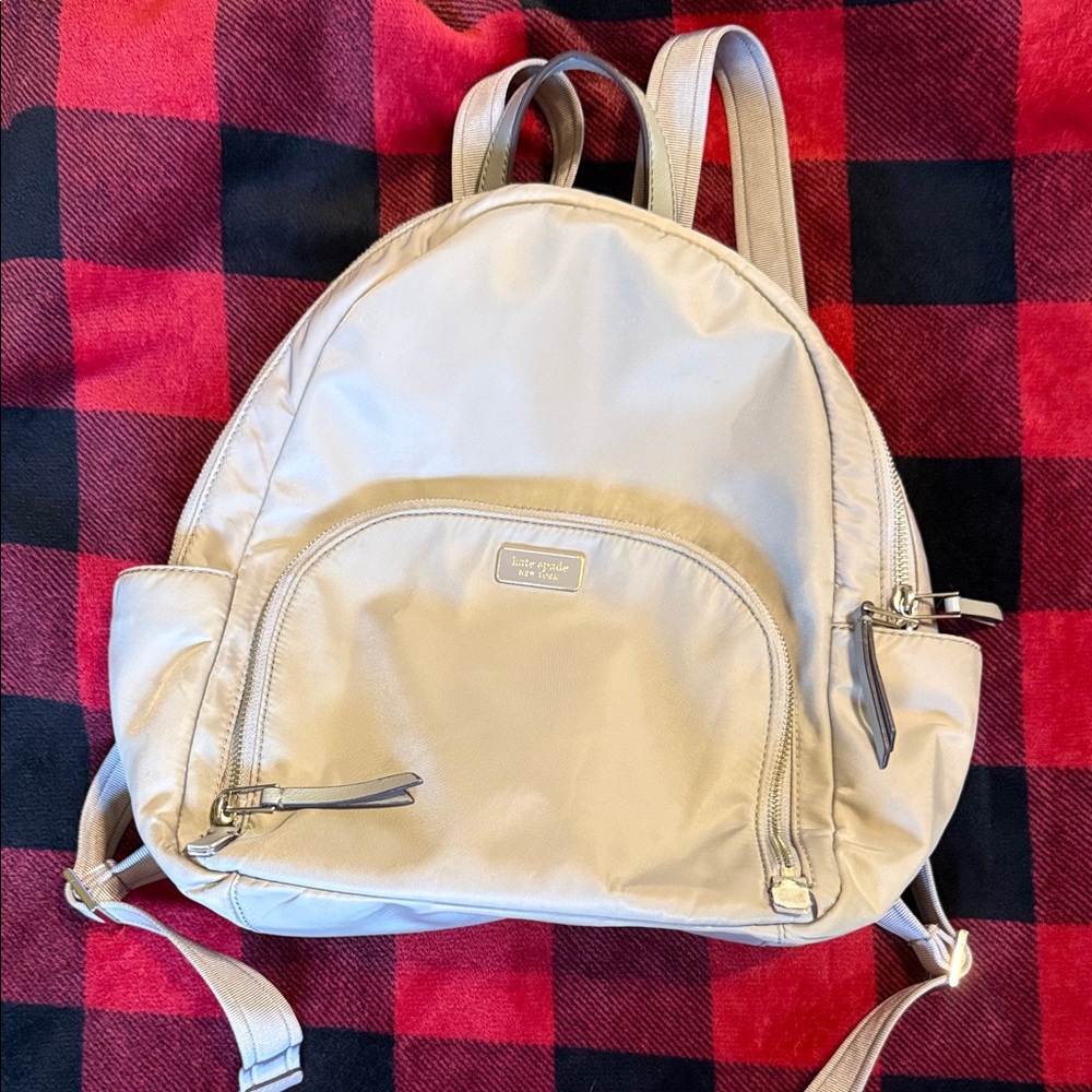 kate spade soft taupe nylon backpack with front pocket